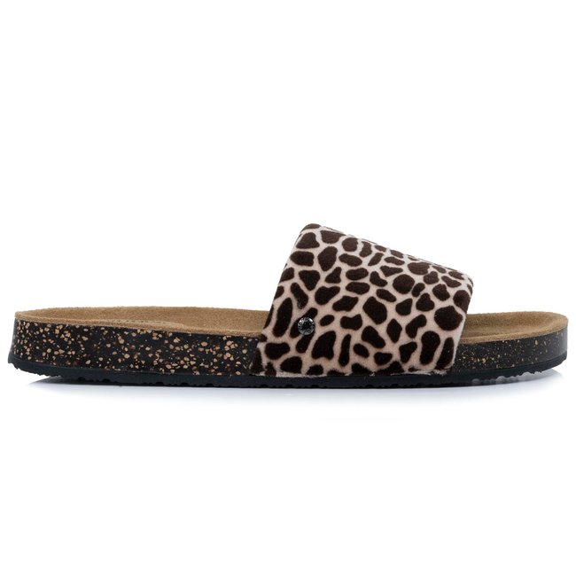 Chaussons Mules ouvertes semelle extra souple beige girafe <span itemprop=