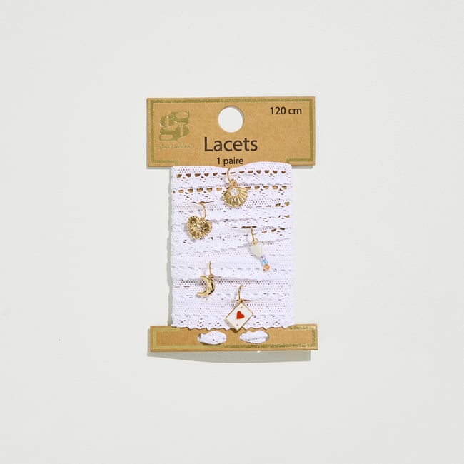 Paire de lacets ajourés et charms blanc cassé ecru <span itemprop=