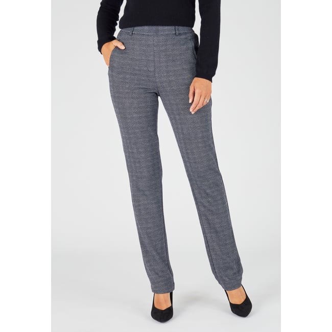 Pantalon enfilable maille jacquard émerisée bleu chevrons <span itemprop=