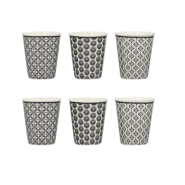 Lot de 6 gobelets en porcelaine 10cl, GRAPHIK Couleur blanc-noir <span itemprop=
