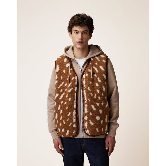 Veste en sherpa camel et écru <span itemprop=