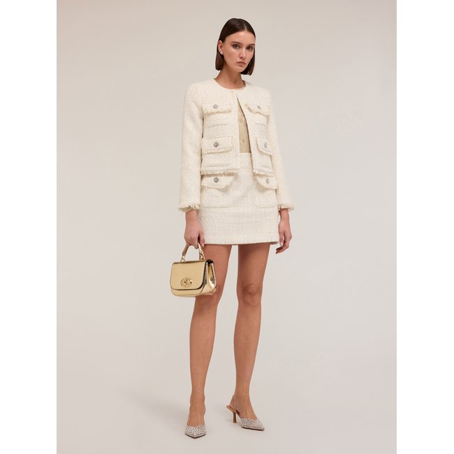 Veste courte en tweed fil textile coton mélangé blanc <span itemprop=
