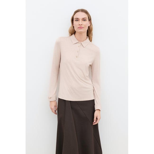 T-shirt droit col chemise TNINE beige <span itemprop=