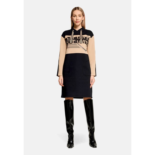 Robe en jersey à manches longues patch beige/black <span itemprop=