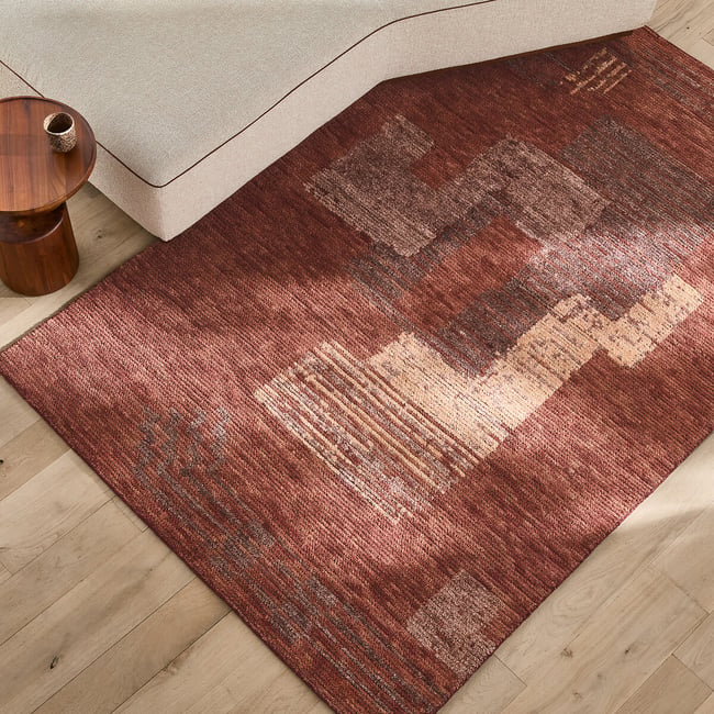 Tapis noué à la main, en laine majoritaire, ADRIANO Couleur terre cuite <span itemprop=