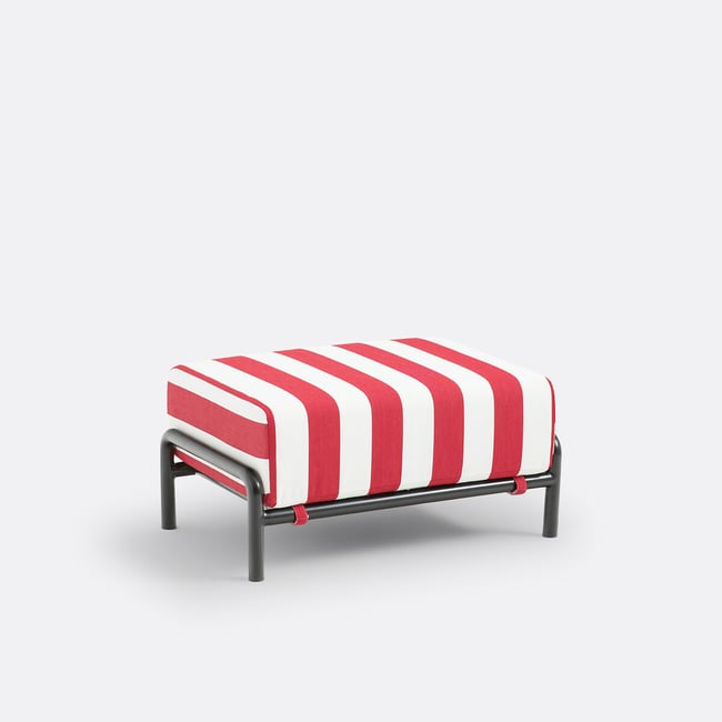 Tabouret/repose-pieds métal acier, Thomes  rayé rouge/blanc <span itemprop=