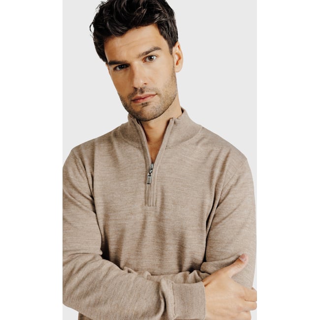 Pull col montant zippé en laine mérinos - ACROSS