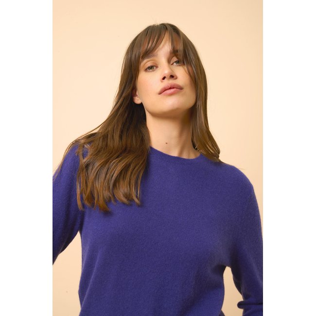 Pull Col Rond Boutonné Dos Purple Janice violet foncé <span itemprop=