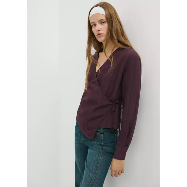Chemise texturée croisée violet <span itemprop=