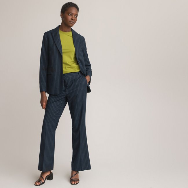 Recycled tennis stripe blazer navy off white striped La Redoute Collections La Redoute