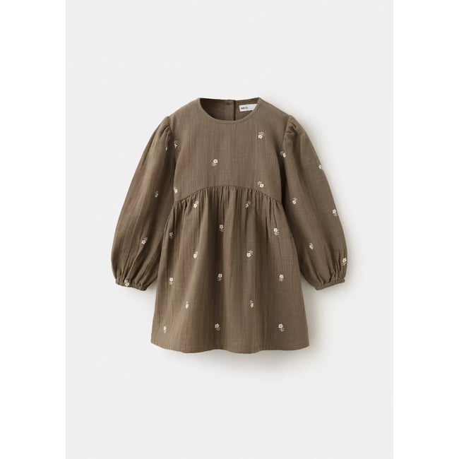 Robe fleurs brodées marron <span itemprop=