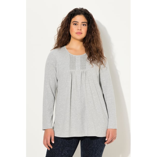T-shirt à col rond et manches longues. Coupe gris clair chiné <span itemprop=