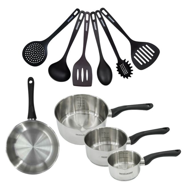 Batterie 1 poêle 20cm + 3 casseroles 12/16/20cm GENEVA inox|noir <span itemprop=