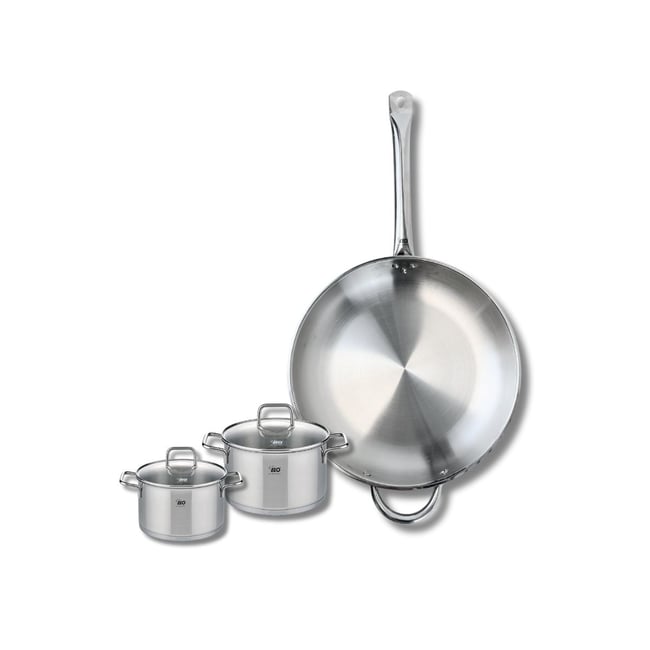 Batterie 1 poêle 32cm + 2 faitouts 12/14cm PROFI CITRIN gris <span itemprop=