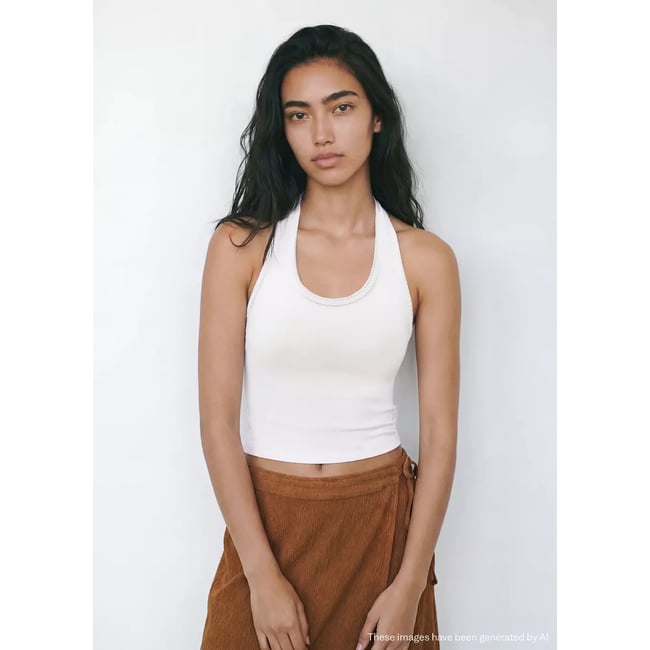Top dos-nu avec détails brodés blanc cassé <span itemprop=