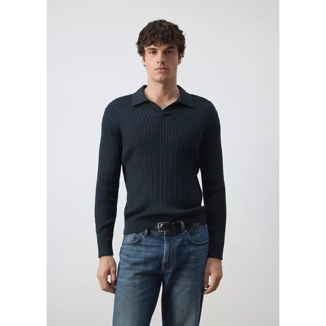 Pull polo mélange coton lyocell maille torsadée - MANGO MAN