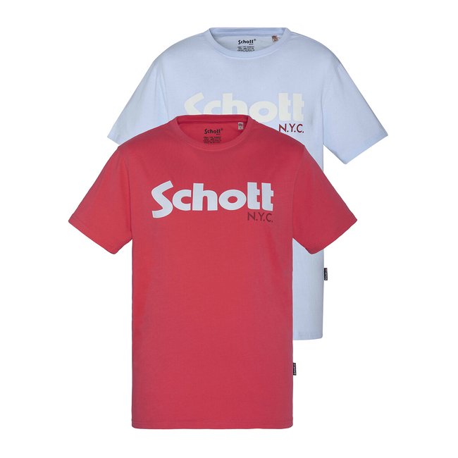 Lote de 2 camisetas de cuello redondo con logo Schott azul + rosa <span itemprop=