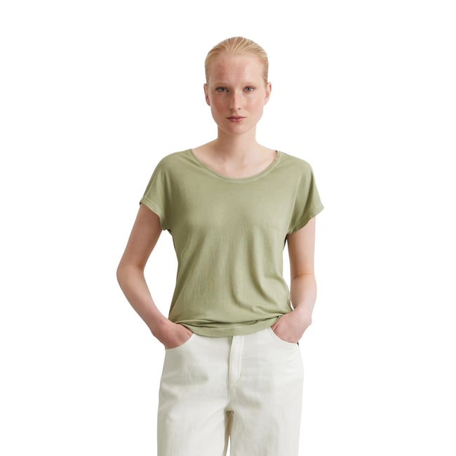 T-shirt regular en mélange viscose-coton organique vert clair <span itemprop=