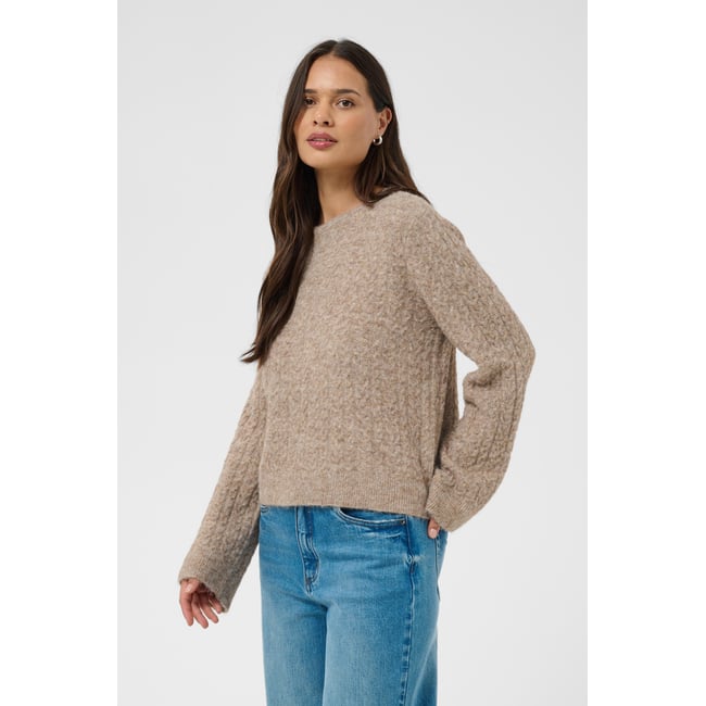 Pullover tricoté beige melange <span itemprop=