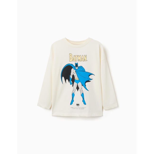 T-shirt en coton à manches longues avec imprimé Batman blanc <span itemprop=