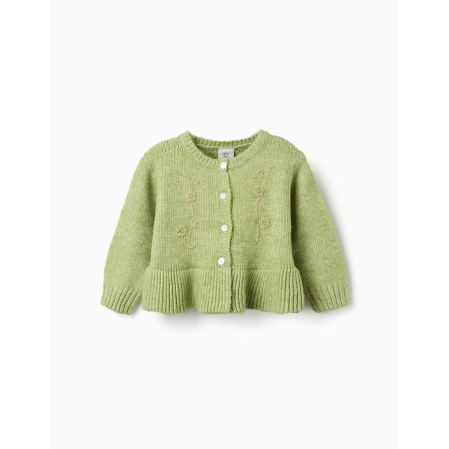 Gilet avec fleurs brodées vert clair <span itemprop=