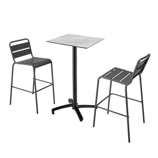 Table haute en HPL inclinable et 2 chaises hautes en métal, OPERA gris anthracite <span itemprop=