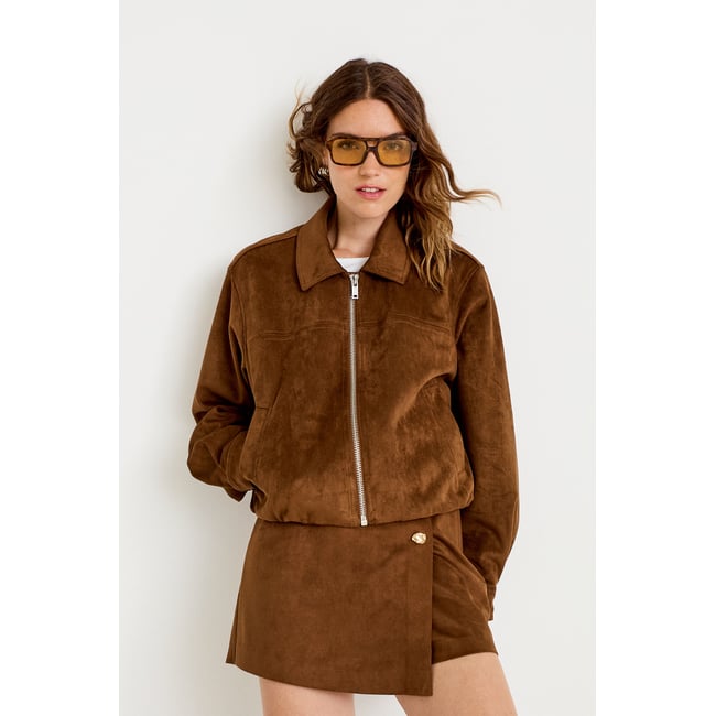 Jupe-short courte aspect daim marron <span itemprop=