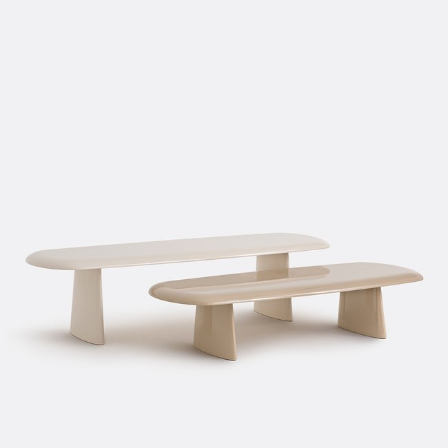 Set de 2 mesas de centro semiencajadas, Jaya blanco/beige <span itemprop=
