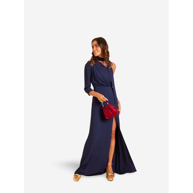 Robe longue asymétrique avec fente bleu <span itemprop=