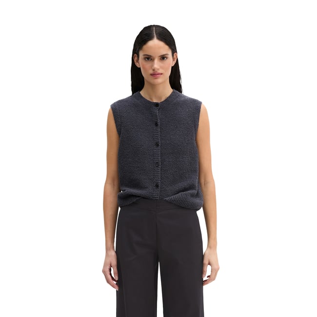 Gilet tricoté sans manches regular en fil bouclé gris fonce <span itemprop=
