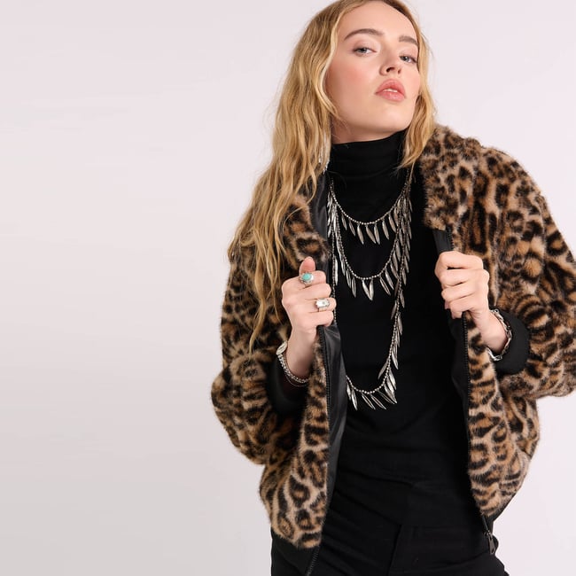 Veste à capuche motif léopard PAYTON marron <span itemprop=