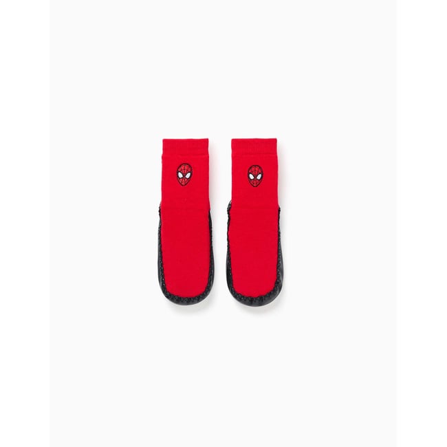 Chaussettes-chaussons avec semelle antidérapante et Spider-Man rouge <span itemprop=