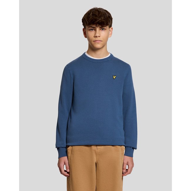 Pull en coton col rond bleu bleuet foncé <span itemprop=