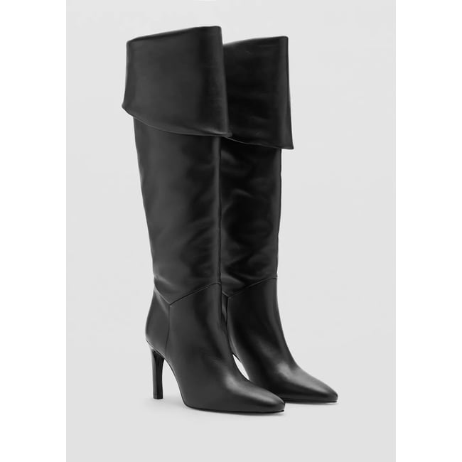Botte en cuir à talon aiguille noir <span itemprop=