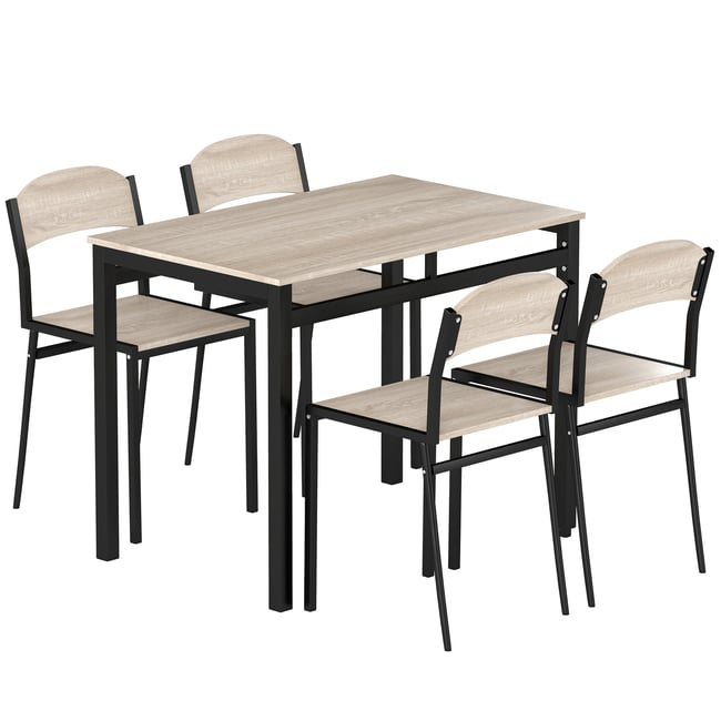 Ensemble de table à manger Métal Noir Couleur noir, bois de chêne <span itemprop=