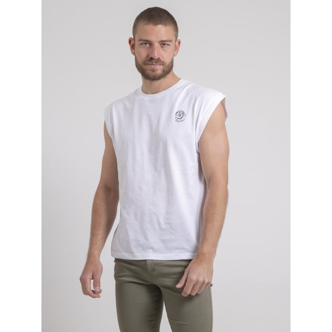 T-shirt Sans Manches Col Rond Pur Coton Negak blanc <span itemprop=
