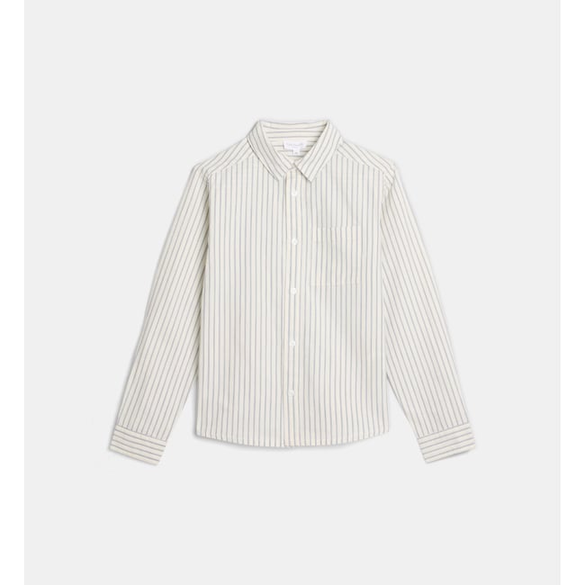 Chemise droite rayée tatekid en popeline de coton bio écru et bleu <span itemprop=