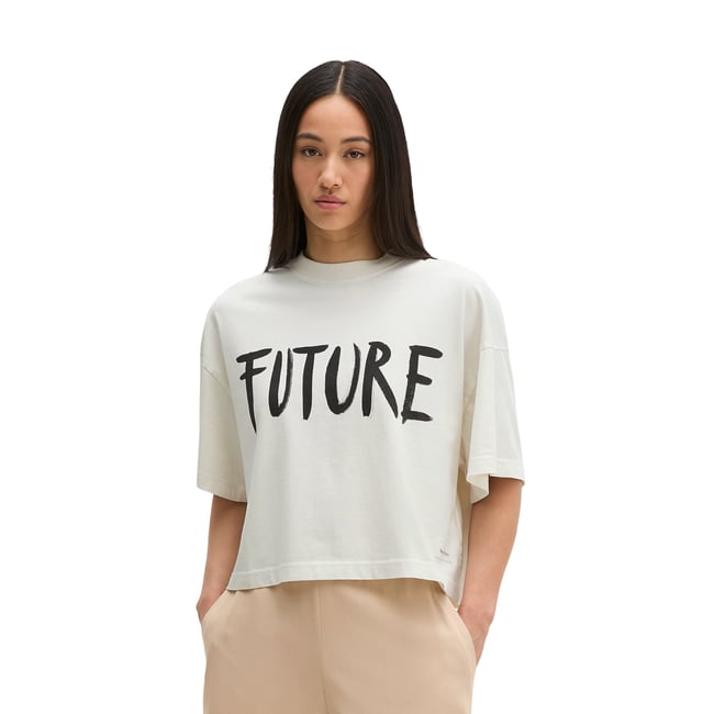 T-shirt imprimé loose en coton bio régénéré blanc naturel <span itemprop=