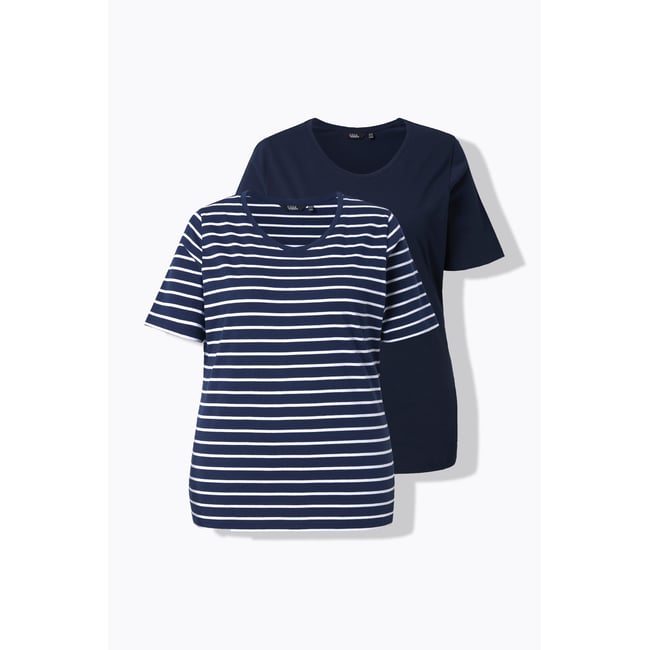T-shirts en lot de 2, uni/rayures - ULLA POPKEN