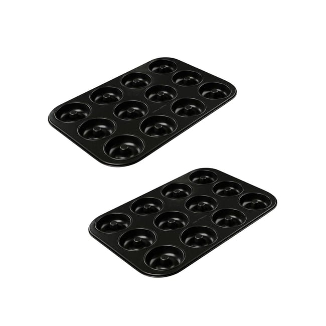 Ensemble de 2 Moules donut et bagel 12 empreintes noir <span itemprop=