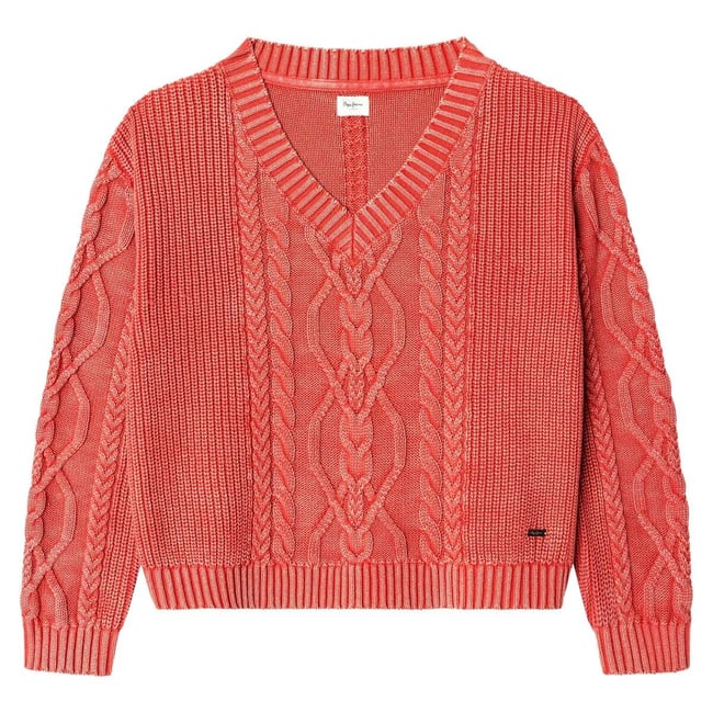 Pull Torsadé Coupe Décontractée rouge rugby <span itemprop=