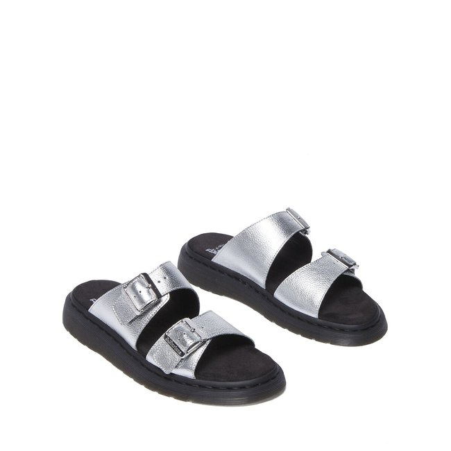 Sandalias de piel Josef Slide Silver Metallic Tumble color plata <span itemprop=