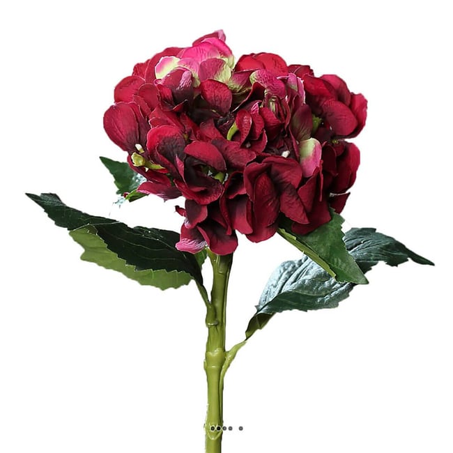 Hortensia artificiel en tige 1 tête 3 feuille Couleur bourgogne <span itemprop=