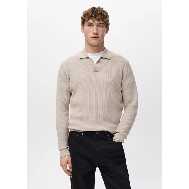 Pull-over polo coton mélangé maille côtelée - MANGO MAN