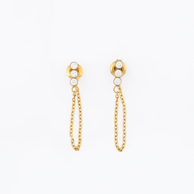 Boucles d'oreilles puces et chaîne fine en acier inoxydable aucun <span itemprop=