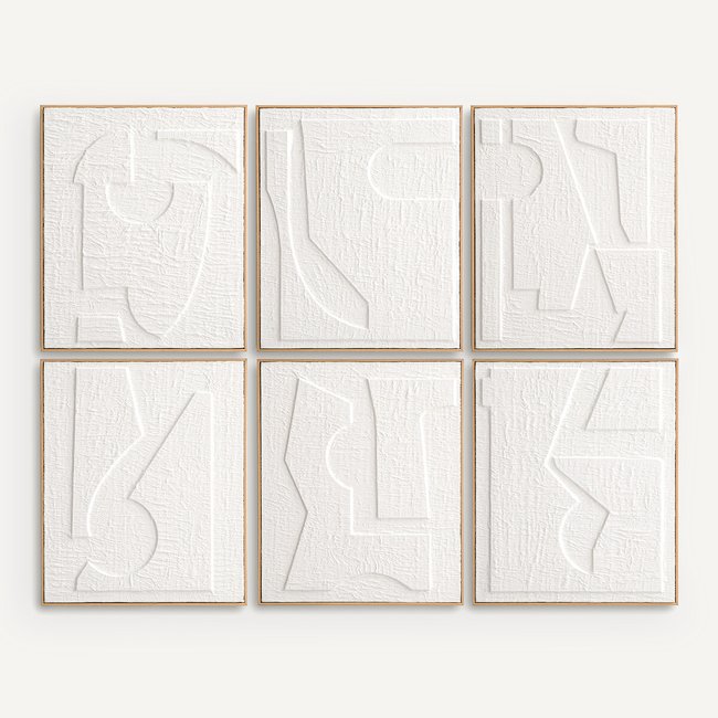 Conjunto de 6 quadros, papel em relevo, Hekatos branco <span itemprop=