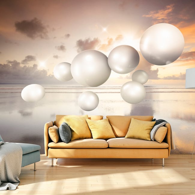 Papier peint intissé panoramique Abstractions Morning Jewels Couleur gris / argent <span itemprop=