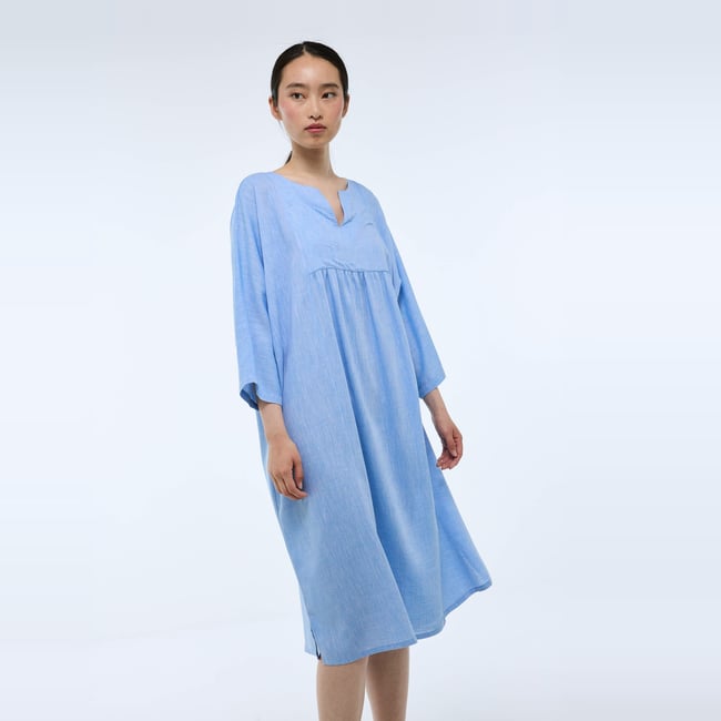 Chemise de nuit unie à manches courtes en viscose et lin - MONOPRIX