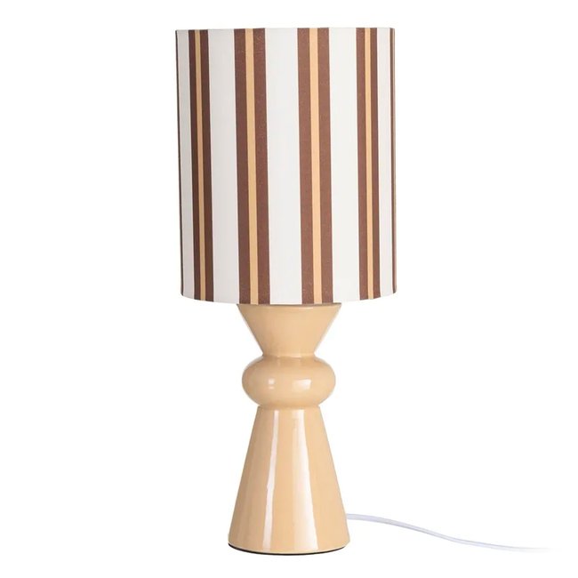 Lampe à poser céramique beige et abat-jour rayé marron 18x18x43cm Couleur beige <span itemprop=