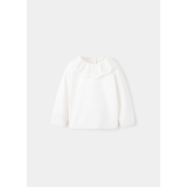 Sweat-shirt coton détails brodés blanc cassé <span itemprop=